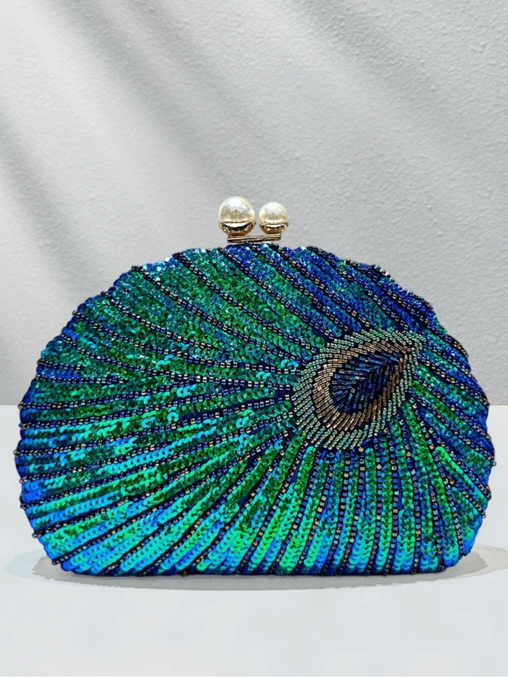 Blue-Green Sequin Evening Clutch